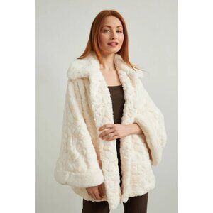 NWT Joseph Ribkoff cream monochromatic pattern textured faux fur cape jacket, L
